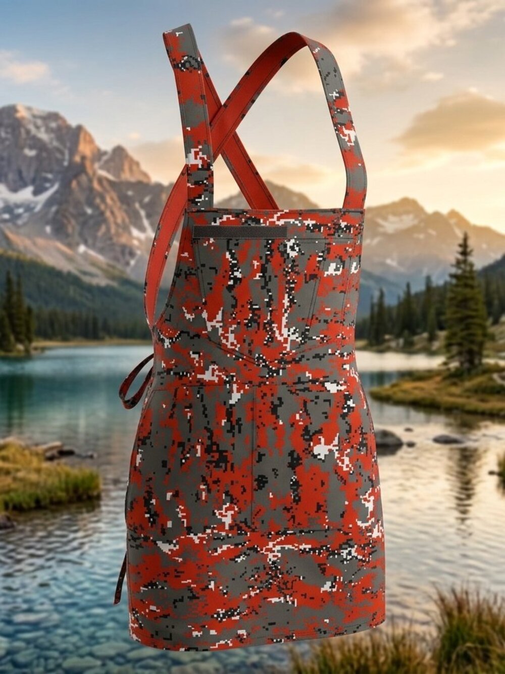 Utility Apron - Red & Gray Digital Pixel Camo Crossback